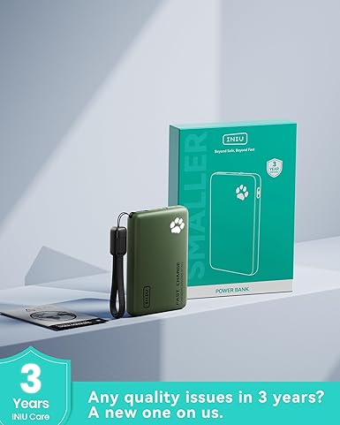 开箱特价 - INIU 移动电源，超薄 45W PD 快充 10000mAh 便携式充电器，USB-C 输入/输出电池组，适用于 iPhone 17/16、三星 S25/S24、iPad 等小型旅行移动电源，军绿色，大学专用