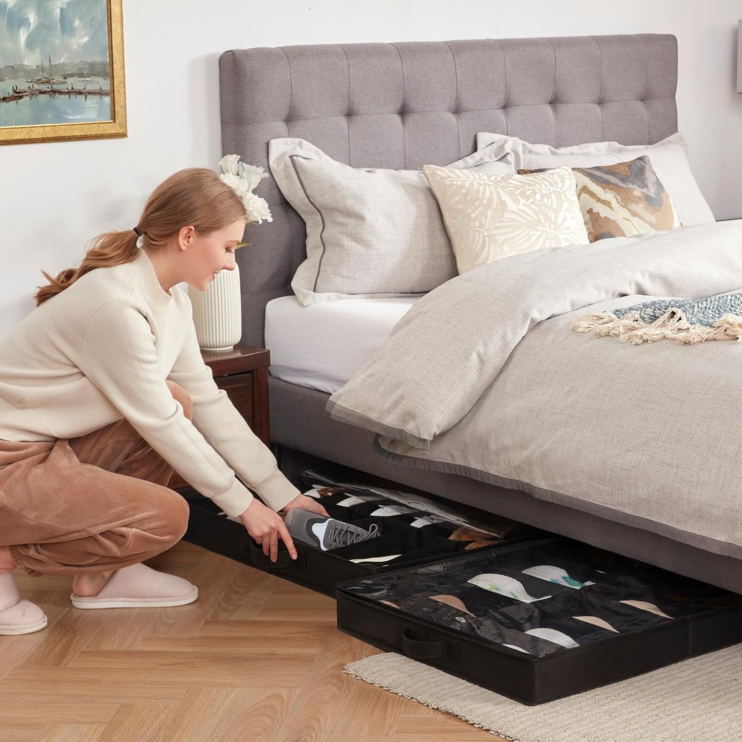 Lifewit Under Bed Shoe Storage Organizer for Closet, Underbed Storage Container Box with Clear Cover See Through Window Fabric Storage Bins