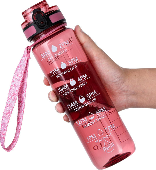 OLDLEY Water Bottle 32oz, Motivational Sports Water Bottle with Time Marker, BPA Free Tritan, Leakproof Wide Mouth, for Gym Office Outdoors