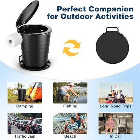 HK Portable Toilet with Toilet Paper Holder and Lid, Retractable Porta Potty for Camping, Foldable Toilet Adjustable Height for Camping, Hiking, Fishing, RV Travel, Road Trips