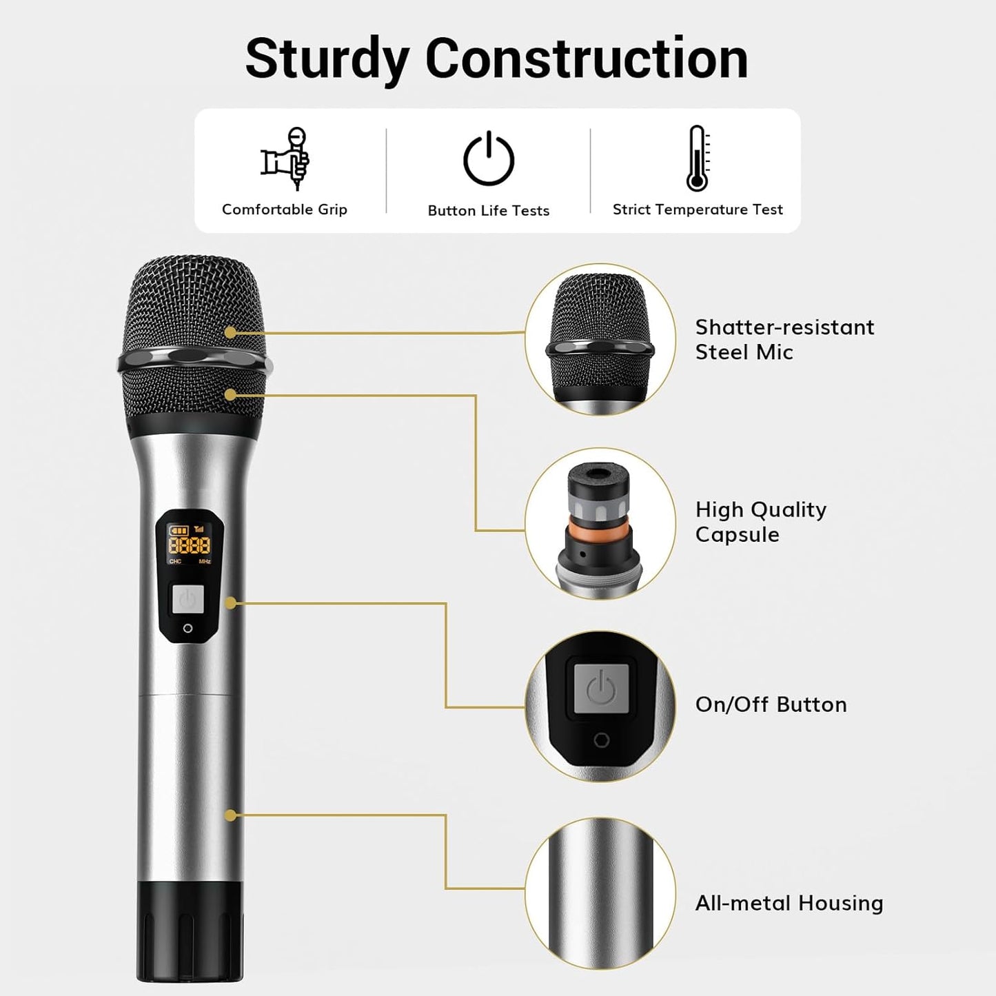 TONOR TW840 Wireless Microphones System, 4 Dynamic Handheld Mics with Receiver