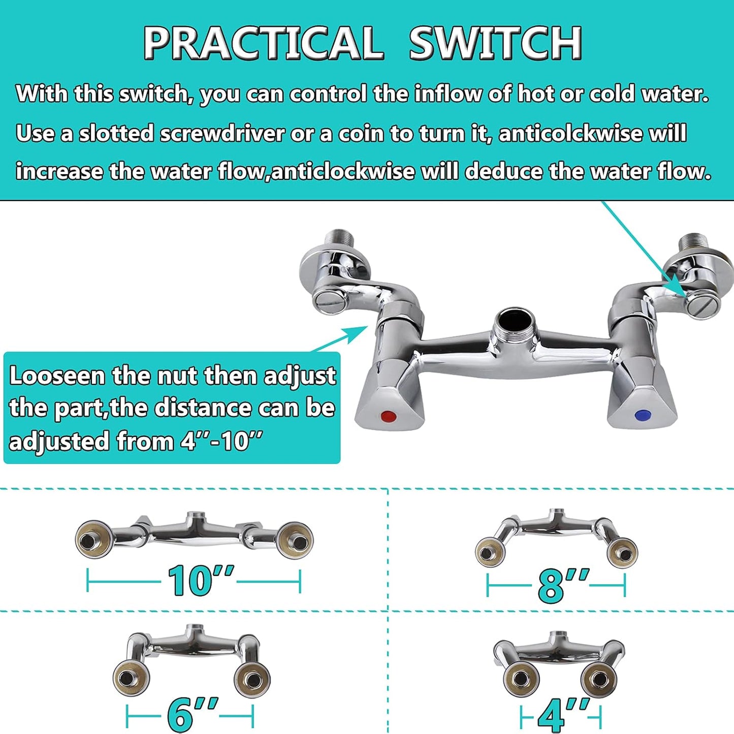 26’’ Commercial Faucet with Sprayer 8 Inch Center Commercial Kitchen Faucet Wall Mount Faucets with Pre-Rinse Sprayer and 10’’ Add-on Swivel Spout