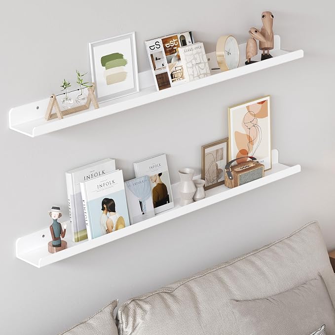 Lifewit Floating Book Shelves 36", 4 Pack White Acrylic Hanging Racks for Wall Mounted for