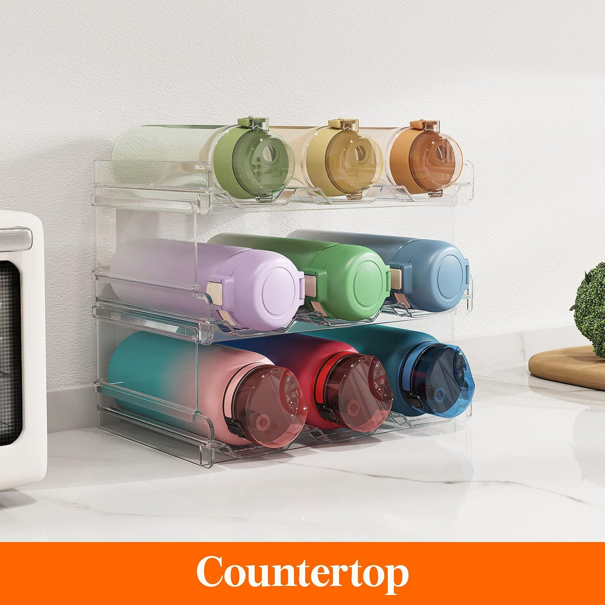 Stackable Water Bottle Organizer, 3-Tier, Holds 9 Bottles