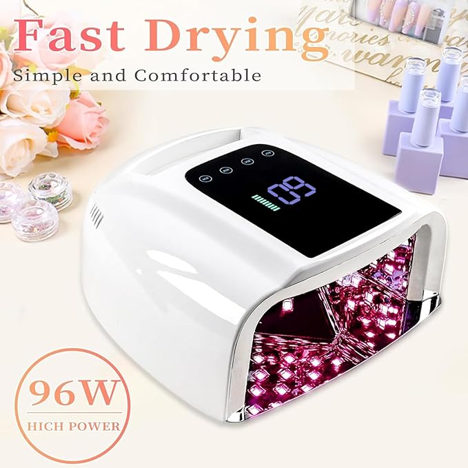 96W Rechargeable UV LED Nail Lamp, Portable Cordless UV Light for Nails with LCD Display Auto Sensor, 4 Timer Setting and Smart Sensor Nail Dryer,Nail Cure Light with Removable Bottom