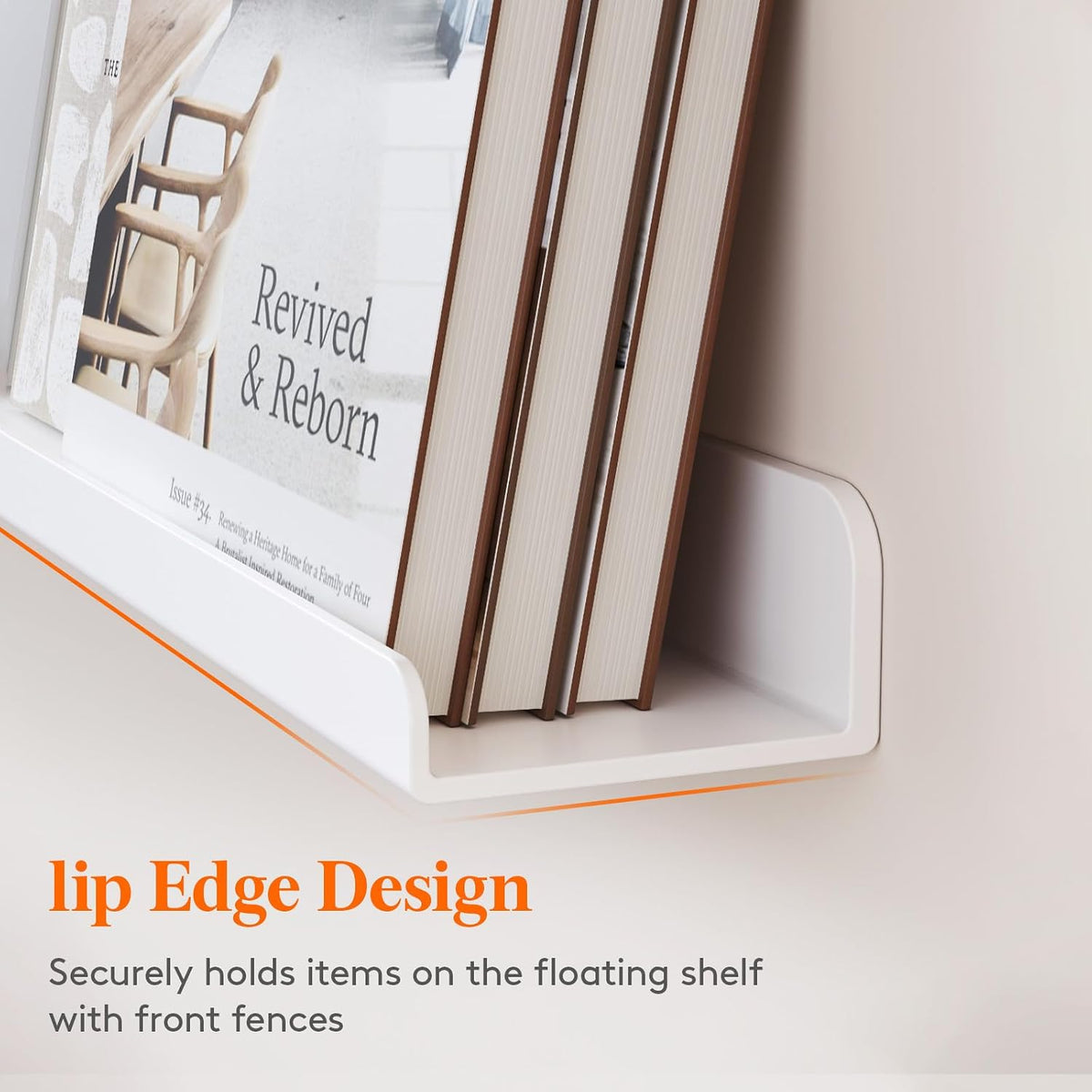 Floating Book Shelves 24", 4 Pack White Acrylic Hanging Racks for Wall Mounted for Photos/Makeup/Skincare/Condiments/Figures in Bathroom, Bedroom, Kitchen, Living Room Decor