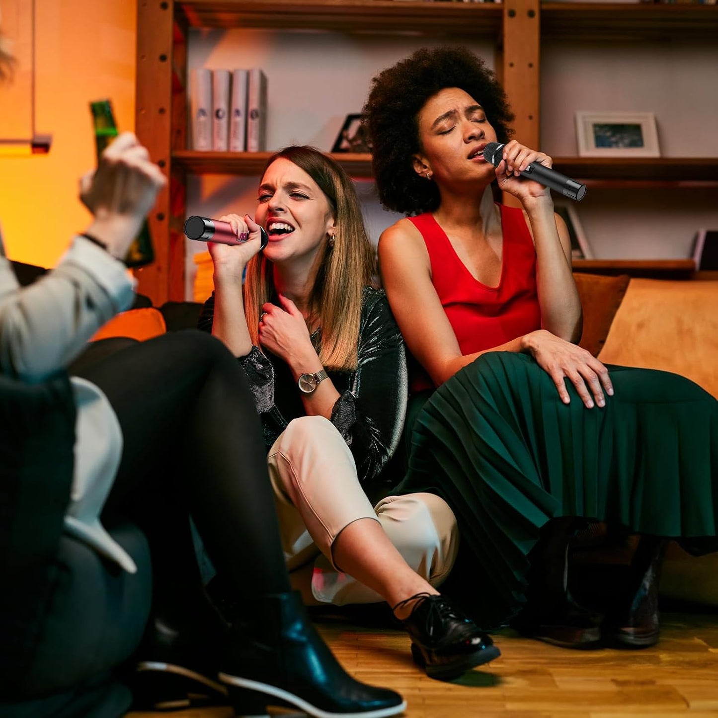 TONOR TW820 Wireless Microphone System, Professional Metal Cordless Karaoke Microphones, Handheld Dynamic Mic Set with Receiver for Party, Meeting, KTV, Church, DJ, Wedding, Singing, 200ft,  Black&Red