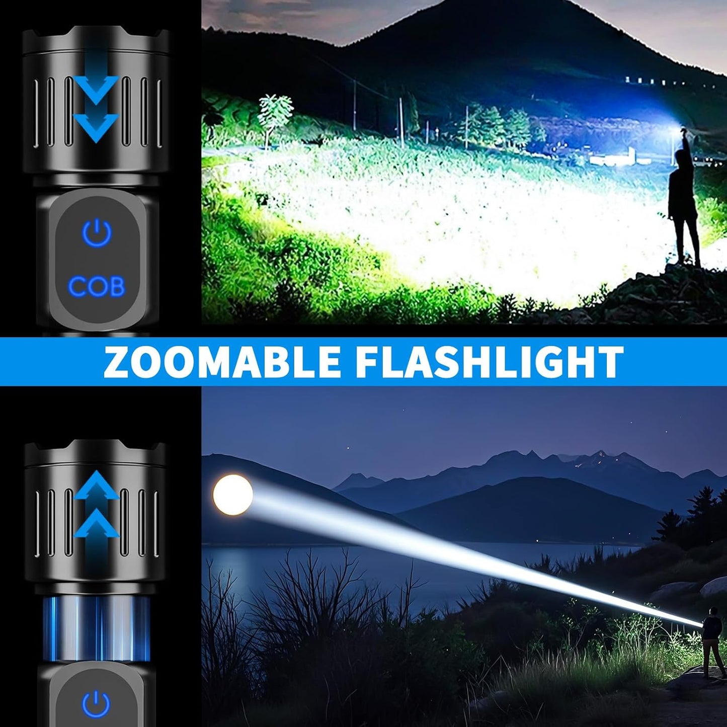 Rechargeable LED Flashlight 990000 High Lumens, Powerful Super Bright Tactical Flash Light with Magnet, Zoomable, IPX7 Waterproof, 9 Modes for Outdoor Camping Emergency