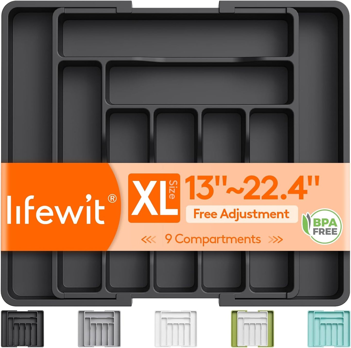 Lifewit Silverware Drawer Organizer, Expandable Utensil Organizer for Kitchen Drawers, Adjustable Cutlery and Flatware Tray, Plastic Spoons Forks Knives Holder Storage Dividers, Extra Large