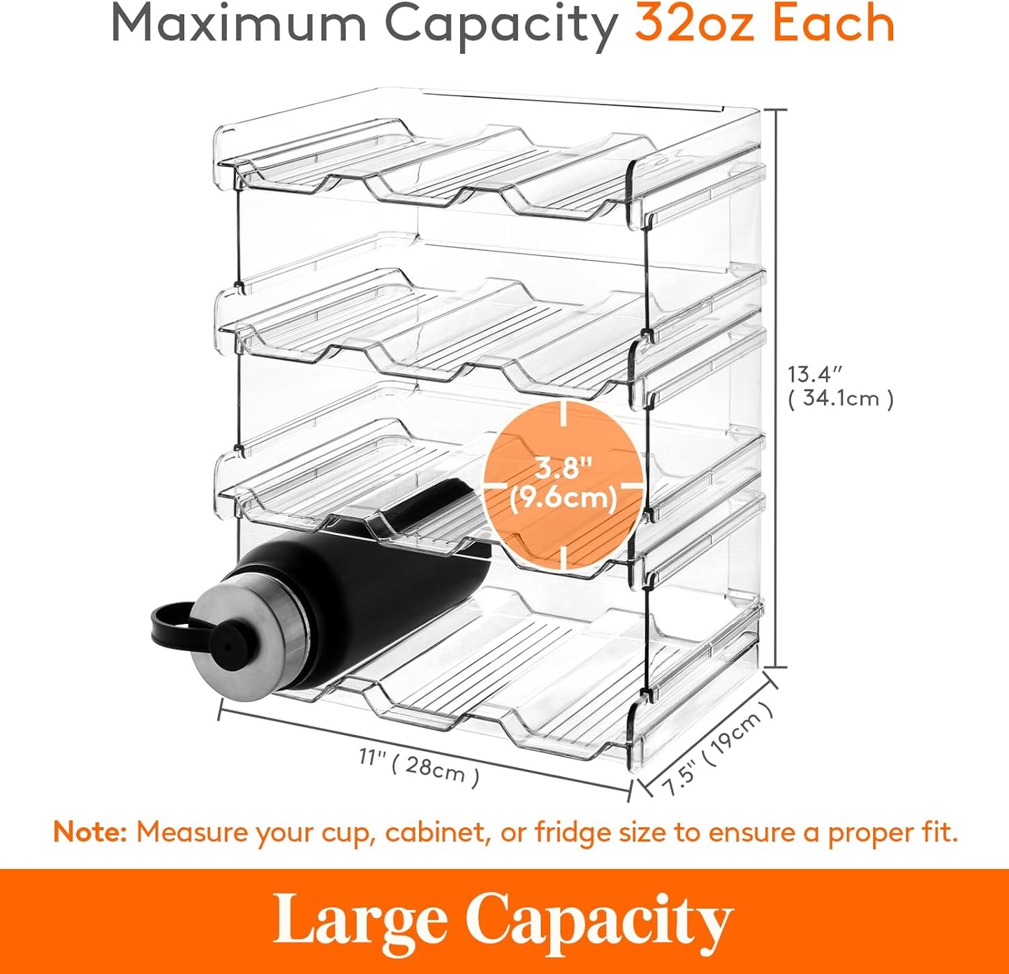 Lifewit Stackable Water Bottle Organizer for Cabinet, Freezer, Pantry - Plastic Cup Holder, Wine Racks for Kitchen Tabletop Storage, Cupboard, Office - Pack of 4, Each Rack Holds 3 Containers