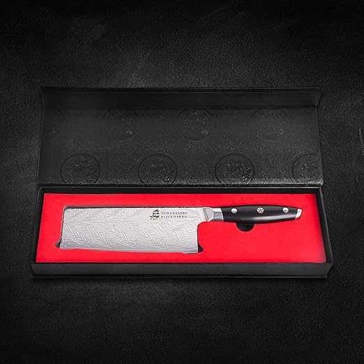 TUO Vegetable Meat Cleaver Knife - 7 inch Chinese Chef's Knife High Carbon Stainless Steel - Kitchen Knife with G10 Full Tang Handle - Black Hawk-S Japanese Cleaver Knives Including Gift Box