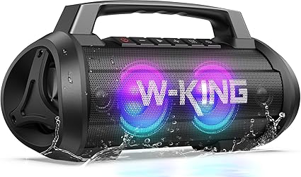 W-KING Bluetooth Speaker Loud, D10,  120W Peak Portable Speaker Bluetooth Wireless Party Boombox with 2* Subwoofer/70W Deep Bass, Lights/IPX6/42H/DSP/EQ/BT5.0/USB/TF/AUX, Haut Parleur Stereo Sound for Home