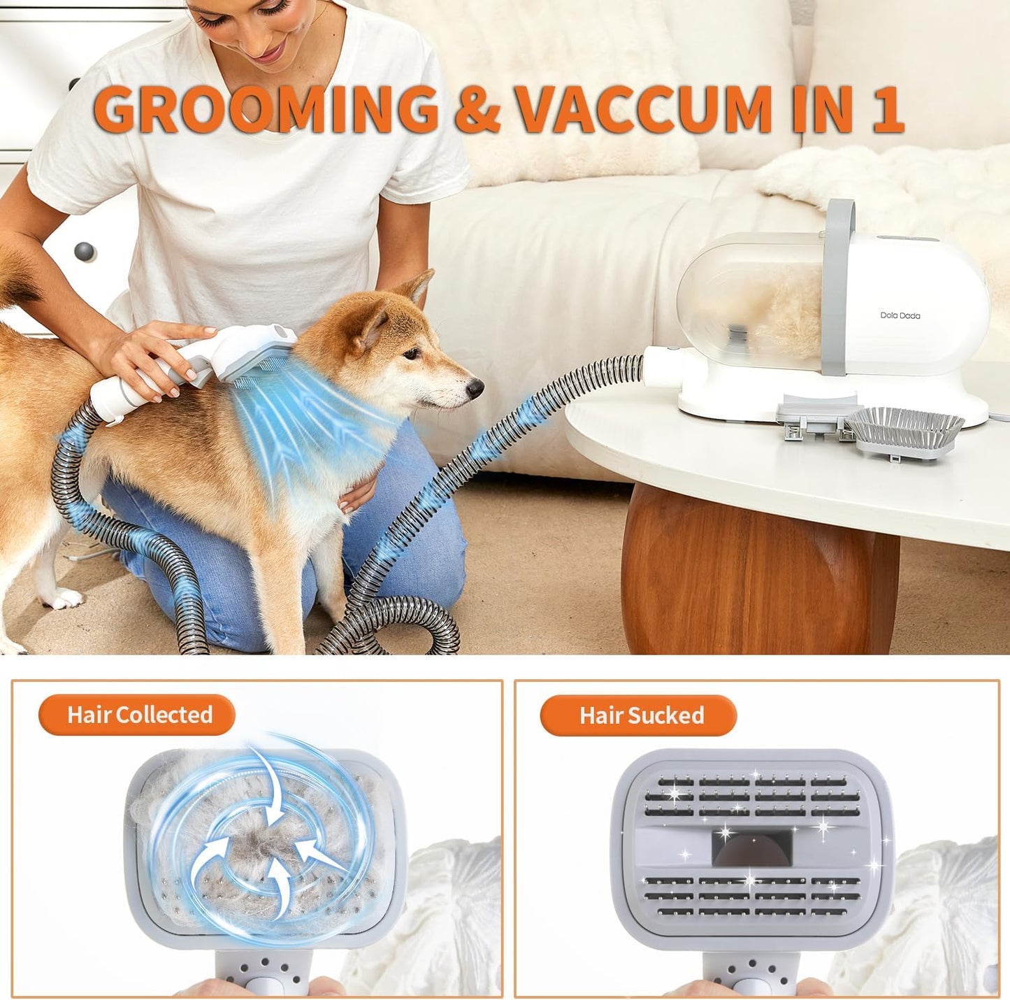 Dola DaDa Dog Grooming Kit - Dog Clippers & Vacuum for Pet Hair Removal, 11000Pa Suction, 2L Capacity, Low Noise for Dogs & Cats