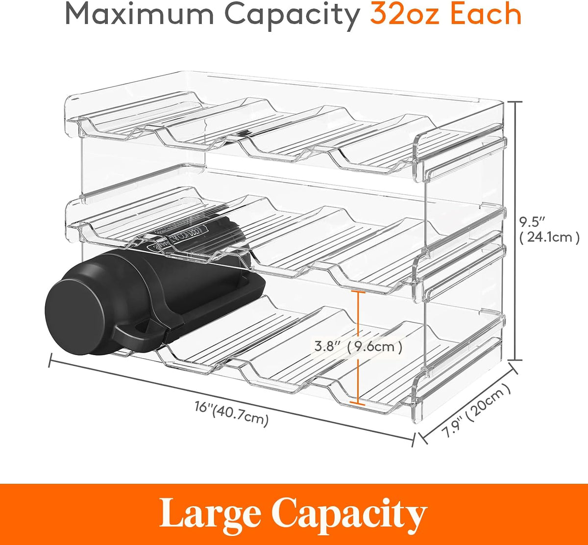 Stackable Water Bottle Organizer, 4-Tier, Holds 12 Bottles