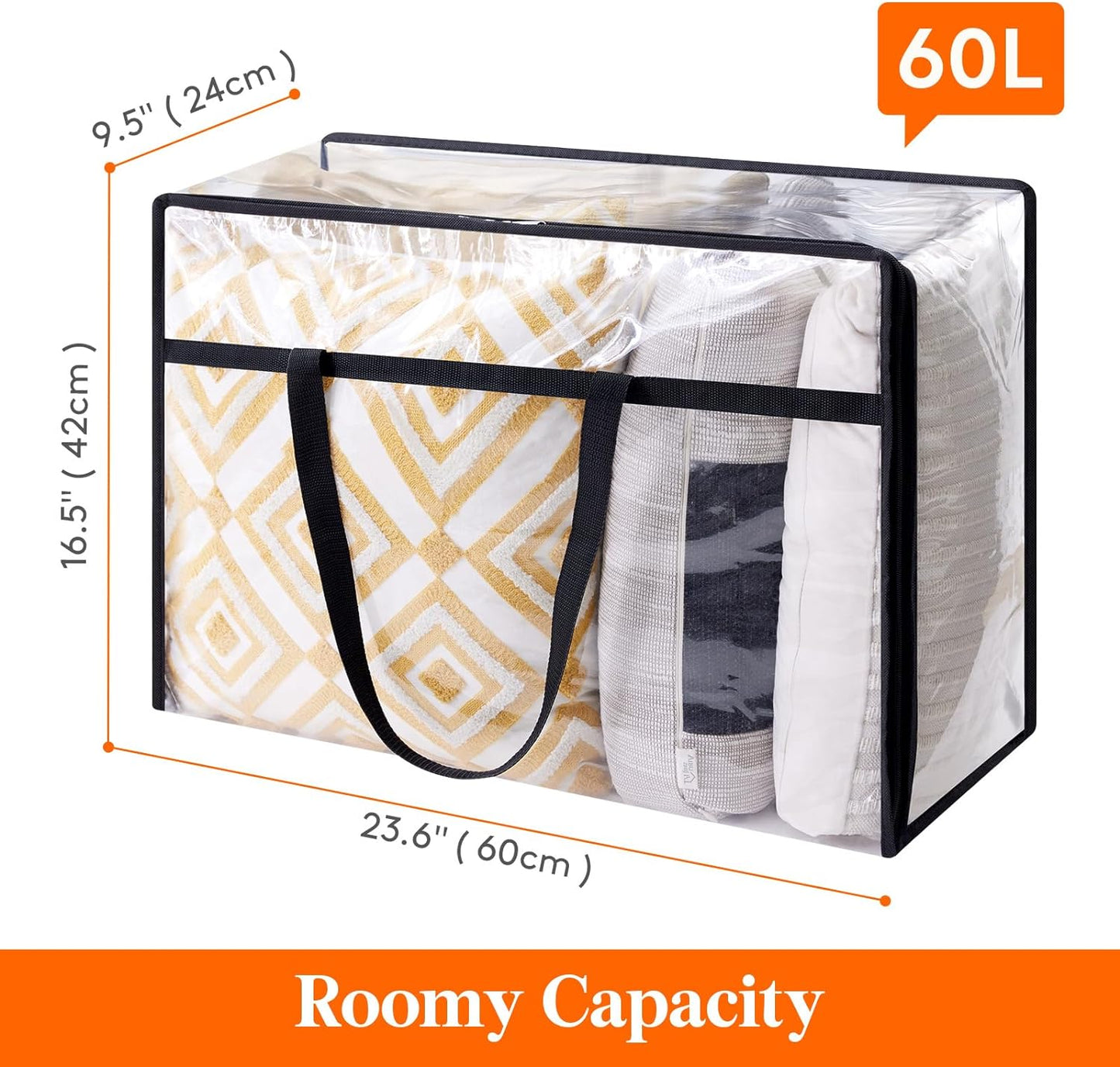 Lifewit 3 Pack Clear Clothes Storage Bags, 60L Plastic Blanket Storage Bags, Vinyl Foldable Moving Bags with Zipper, Closet Organizers and Storage Containers for Bedding, Duvet, Comforter