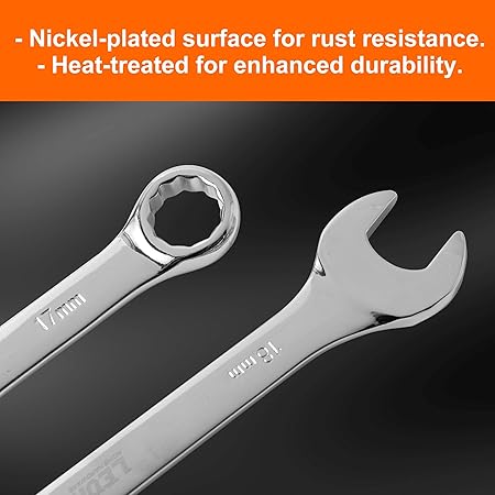 15 Pcs Combination Wrench Det with Organizer Rack, 8,9,10,11,12,13,14,15,16,17,18,19,20,21,22mm, Spanner Gear Ring Combination, SAE Wrench Set