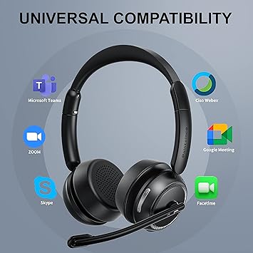 Pointcinco Bluetooth Headset with Noise Canceling Microphone, Convertible Stereo to Mono Headset, Premium Wireless Headset with USB dongle for Game Office Call Center Skype Zoom Meeting Trucker
