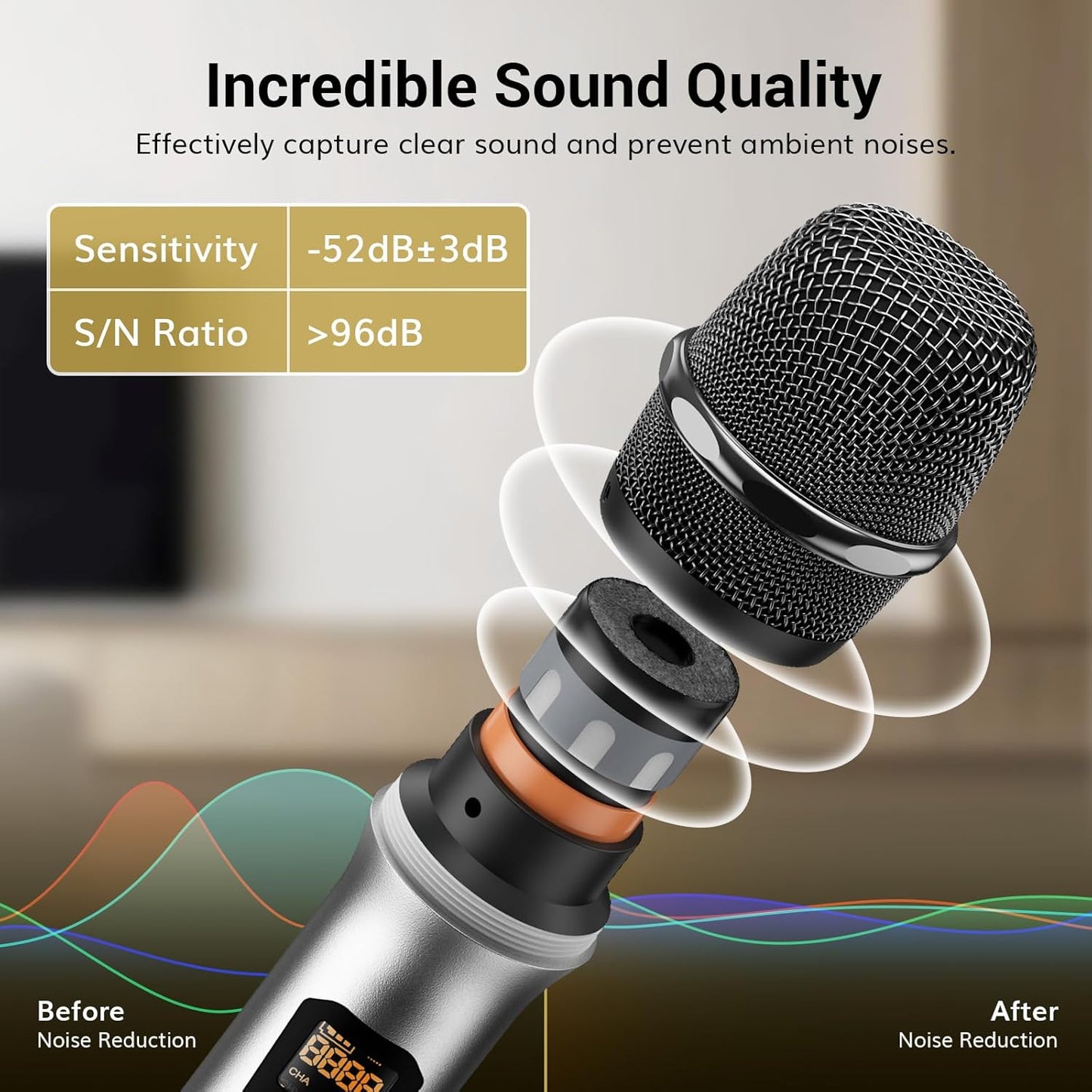TONOR TW840 Wireless Microphones System, 4 Dynamic Handheld Mics with Receiver