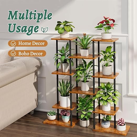 Plant Stand with Grow Light 6 Tiered Indoor Plant Shelf Flower Stand for Living Room, Balcony, Garden, Patio (10 pots)