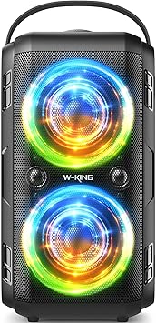 W-King Bluetooth Speaker Loud, T9-2, 180W Peak Party Portable Outdoor Haut Parleur Speaker Wireless Boom Box/4 Drivers(2 * 4.04’’ Woofer)-80W Deep Bass Tube, Huge 105dB Sound, Lights/IPX5/EQ/24H/USB/TF/AUX