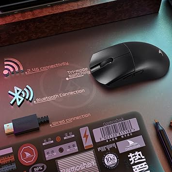 Darmoshark M3 Wireless Gaming Mouse,Tri-Mode 2.4G/USB-C/Bluetooth Mouse Up to 26000DPI,PAW3395 optical sensor Lightweight 58g,5 programmable button 500MAh Battery Life,Computer Mouse for Laptop,PC,Mac