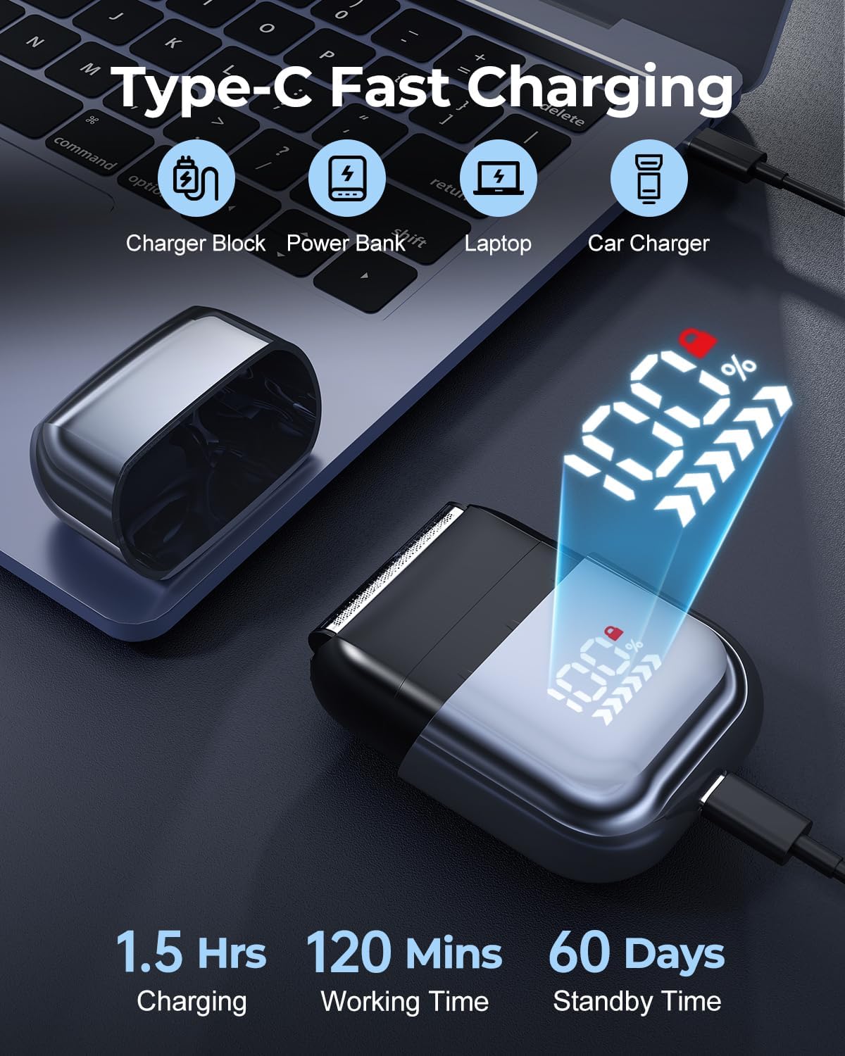 Travel Electric Razors for Men:Mini Men's Foil Shavers for Close Shaving Face With High Speed 3 Floating Blade Heads, USB C Fast Rechargeable IPX7 Waterproof Wet Dry for Travel & Home & Business