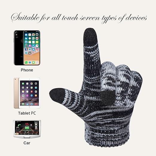 Women's Warm Beanie Hat 3 in 1 Warm Long Scarf and Touchscreen Glove Set Winter Thick Chunky Knitted Pom Cap