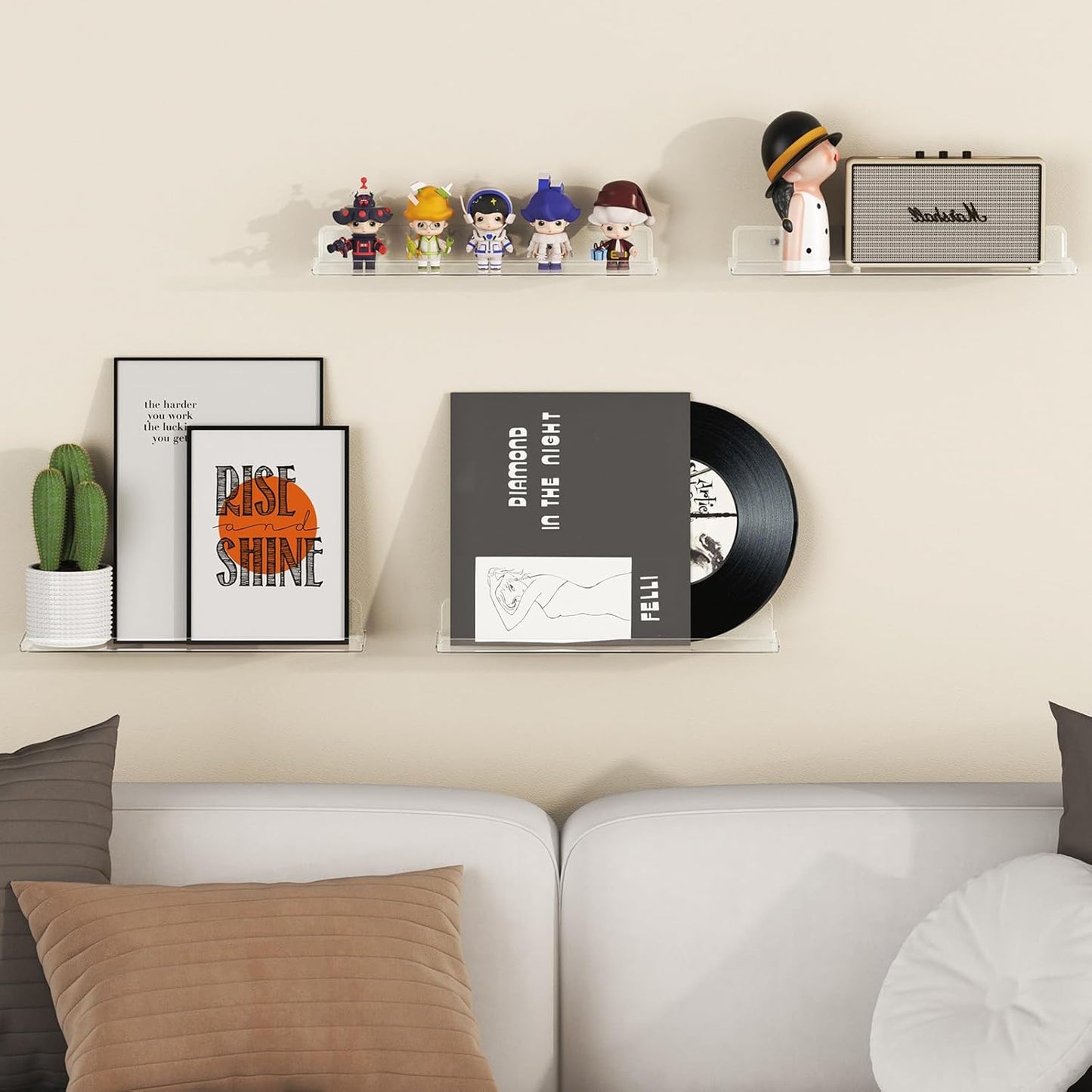 Lifewit Floating Shelves Wall Mounted, 15" Clear Acrylic Organizer, Plastic Wall Decor