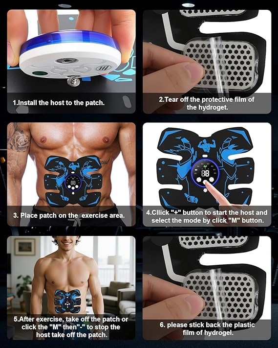 Click to see full view EMS Muscle Stimulator, ABS Trainer, Abdominal Muscle Toner Electronic Workout Home Fitness Device with 8 Modes,29 Intensities,4 Machines,4 Patches,12 Gel,For Abdominal/Arm/Leg/Hip Training