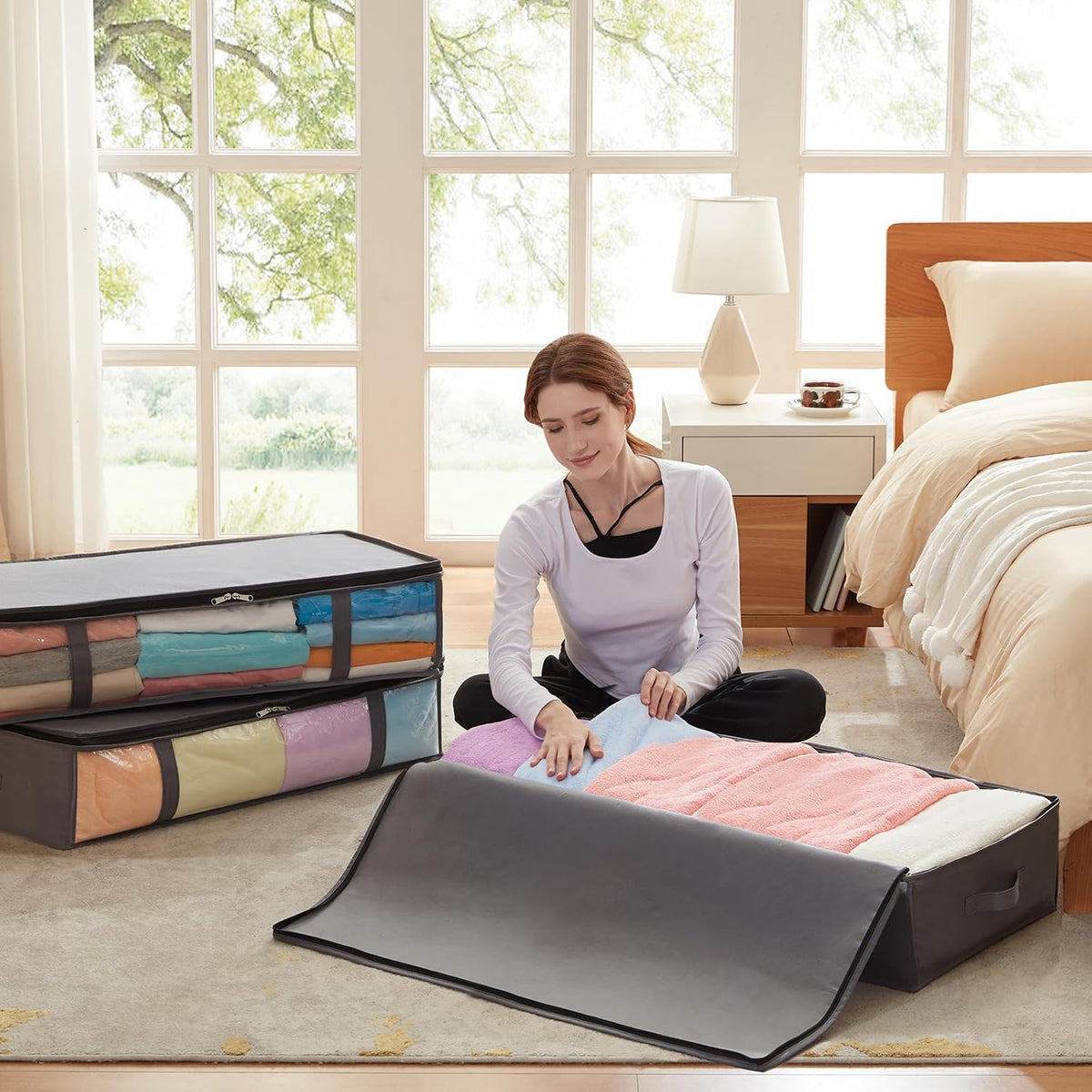 2 Packs 90L, Under Bed Storage Bags with Front Clear Window, Grey