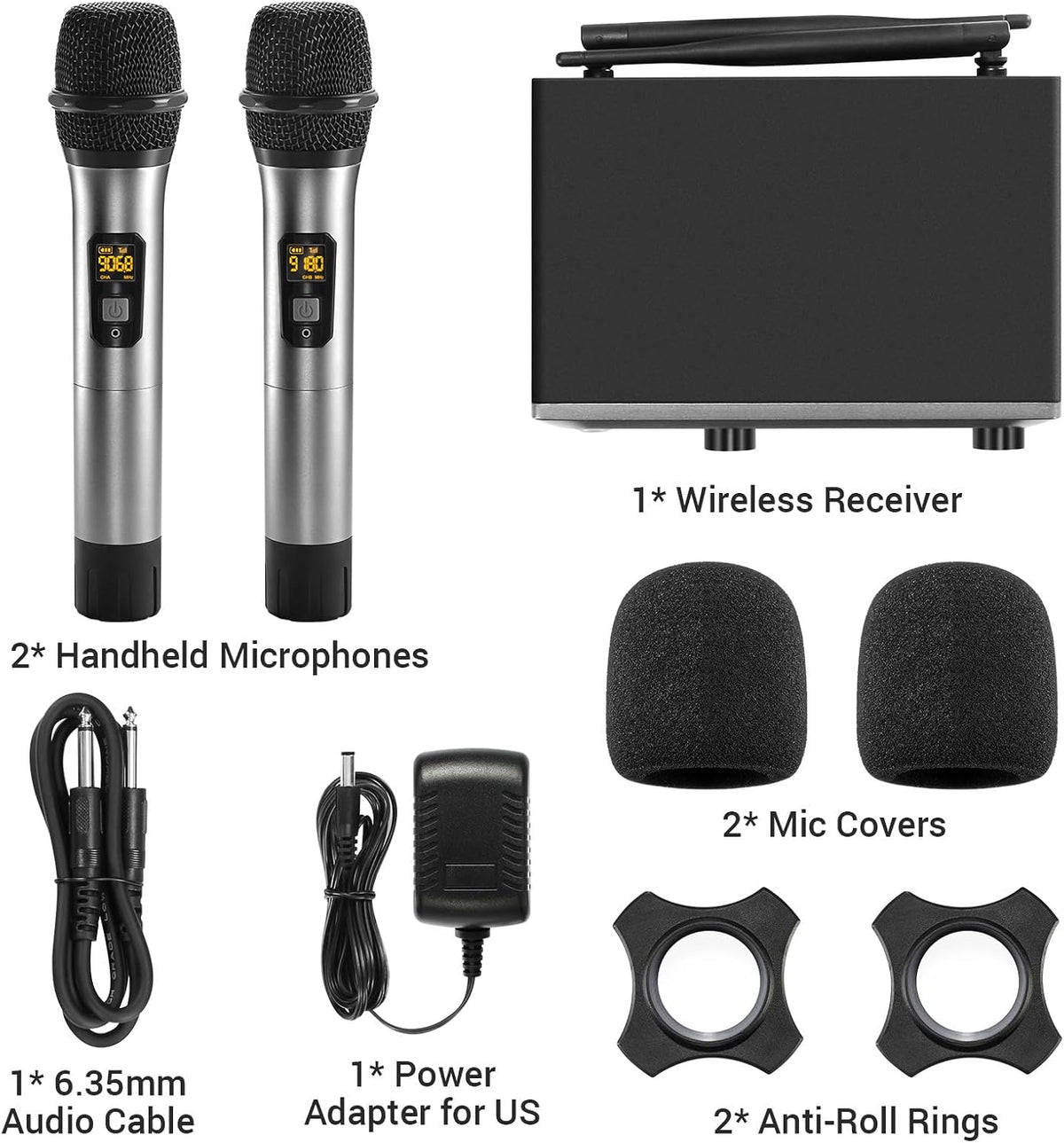 TONOR Wireless Microphone, Metal Dual Professional UHF Cordless Dynamic Handheld Mic System for Instrument Performance, Home Karaoke, Meeting, Party, Church, DJ, Wedding, Home KTV Set, 200ft(TW820)