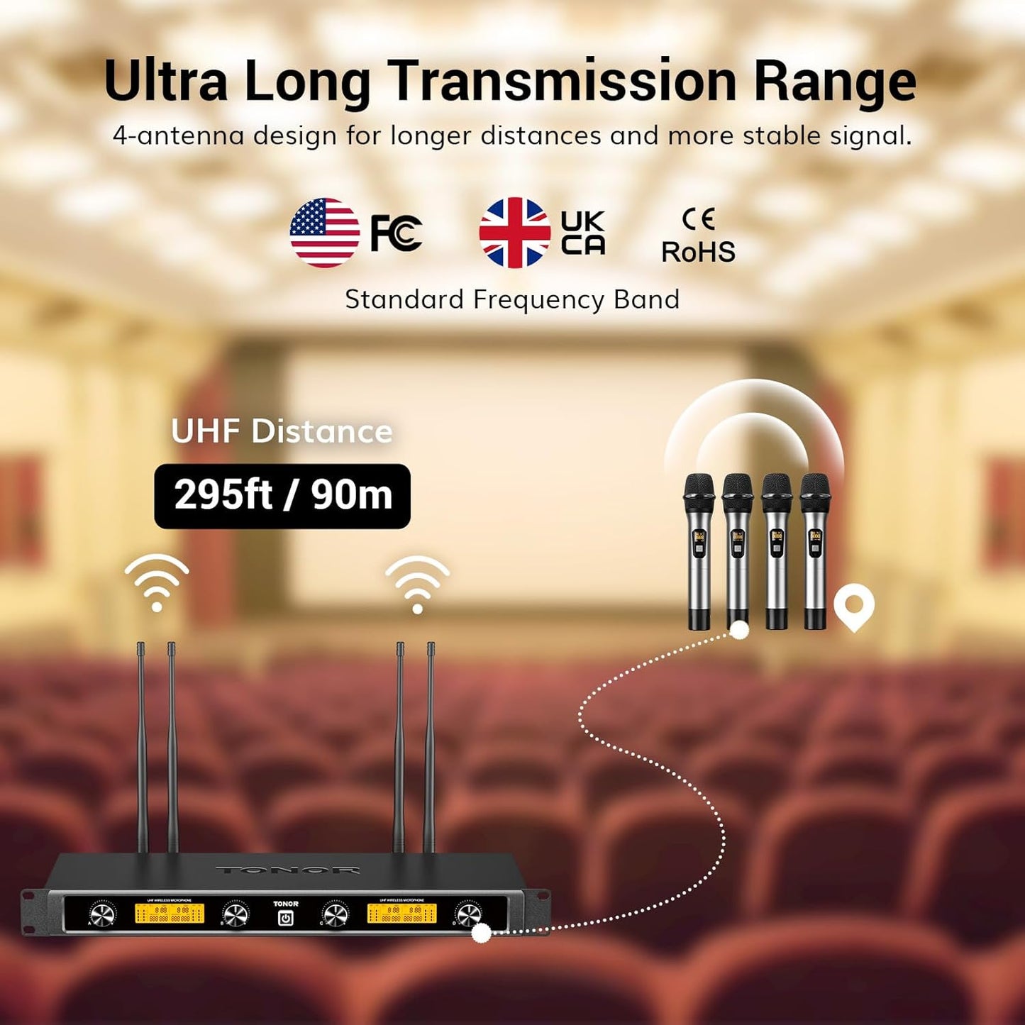 TONOR TW840 Wireless Microphones System, 4 Dynamic Handheld Mics with Receiver