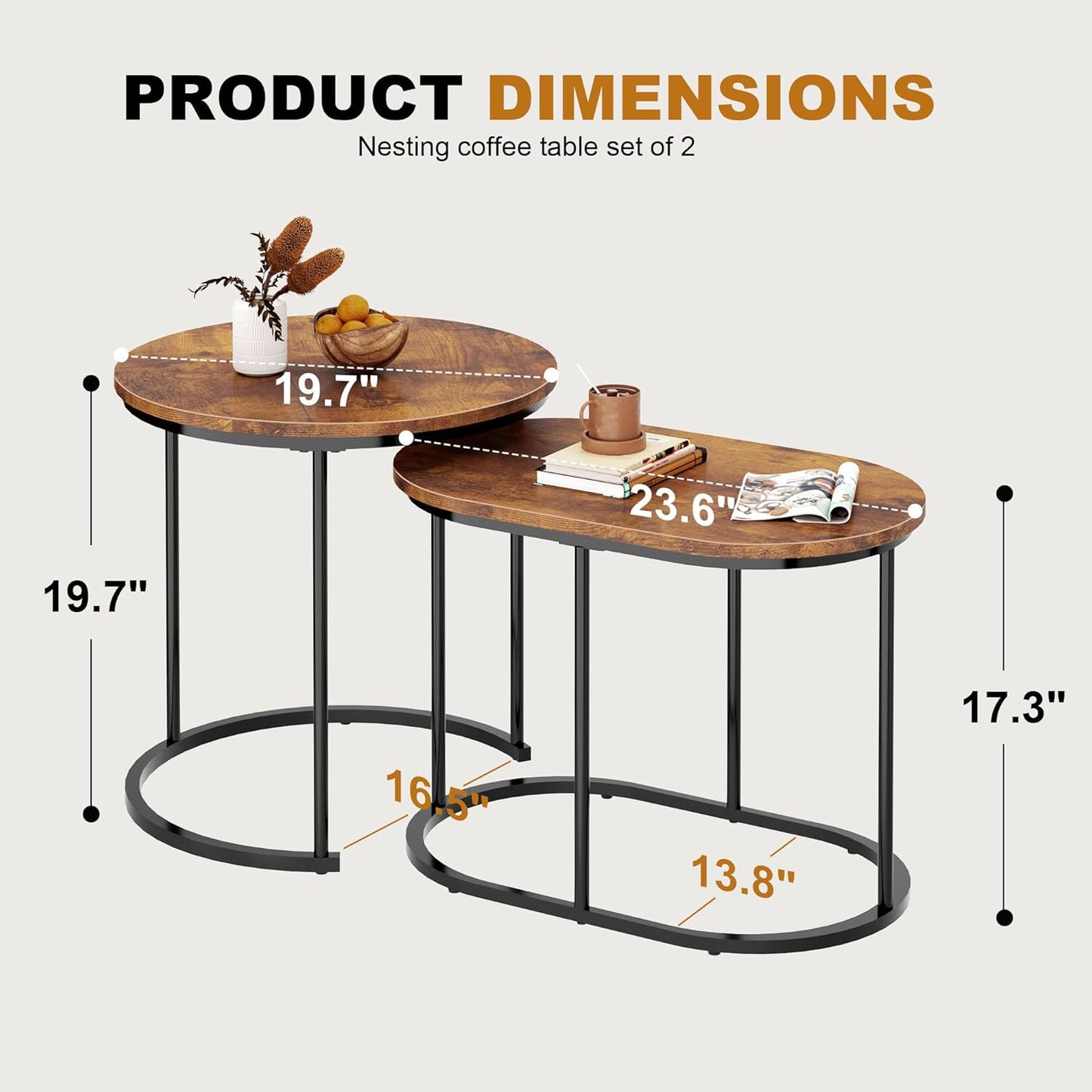 soges Modern Faux Marble 2PCS Round End Tables, Stacking Nesting Side Table Set of 2, Coffee Table Set for Living Room, Office