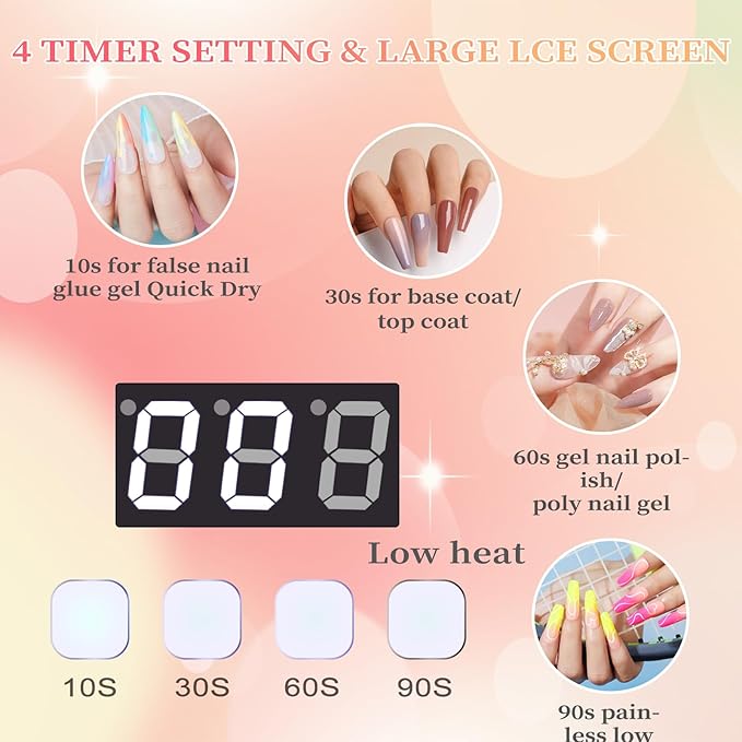 96W Rechargeable UV LED Nail Lamp, Portable Cordless UV Light for Nails with LCD Display Auto Sensor, 4 Timer Setting and Smart Sensor Nail Dryer,Nail Cure Light with Removable Bottom