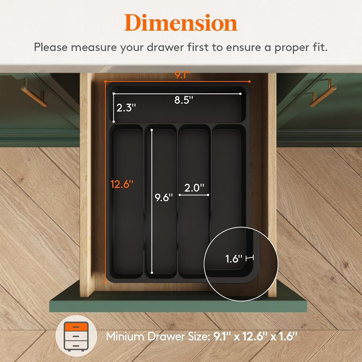 Silverware Drawer Organizer Tray, Plastic Cutlery Organizer for Kitchen Drawer, Flatware and Utensil Holder Divider for Spoons Forks Knives Tableware, 5 Compartment, Black