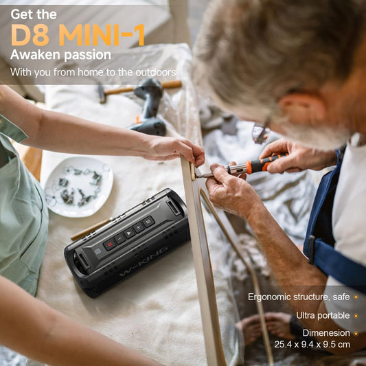 D8 Mini, Bluetooth Speaker, W-KING (60W PEAK)30W IPX6 Waterproof Wireless Powerful Portable Outdoor Haut Parleur Speaker Boombox-Rich Bass, 24H Playtime, TF Card, USB Playback, AUX, EQ for Party, Camping, Trip