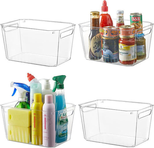 Lifewit 4pcs Large Storage Organizer Bins for Pantry Kitchen, Clear Plastic Storage Basket Set with Handle