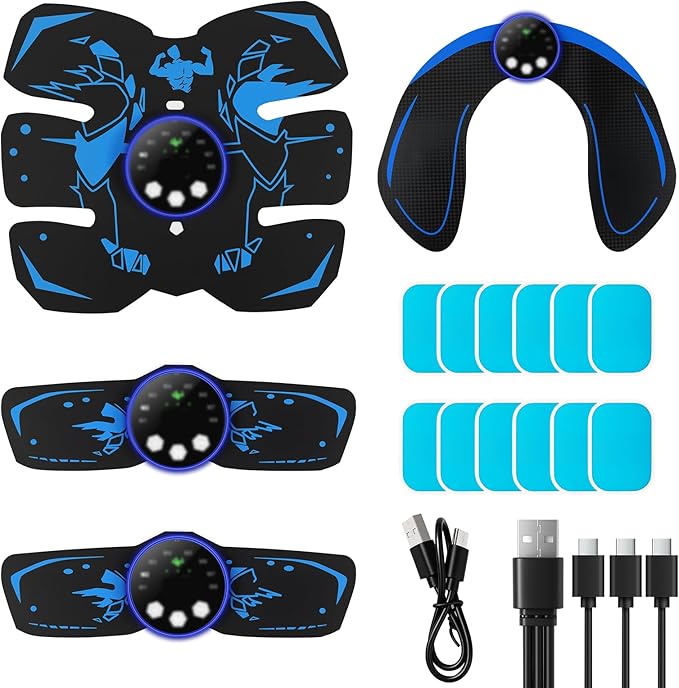 Click to see full view EMS Muscle Stimulator, ABS Trainer, Abdominal Muscle Toner Electronic Workout Home Fitness Device with 8 Modes,29 Intensities,4 Machines,4 Patches,12 Gel,For Abdominal/Arm/Leg/Hip Training