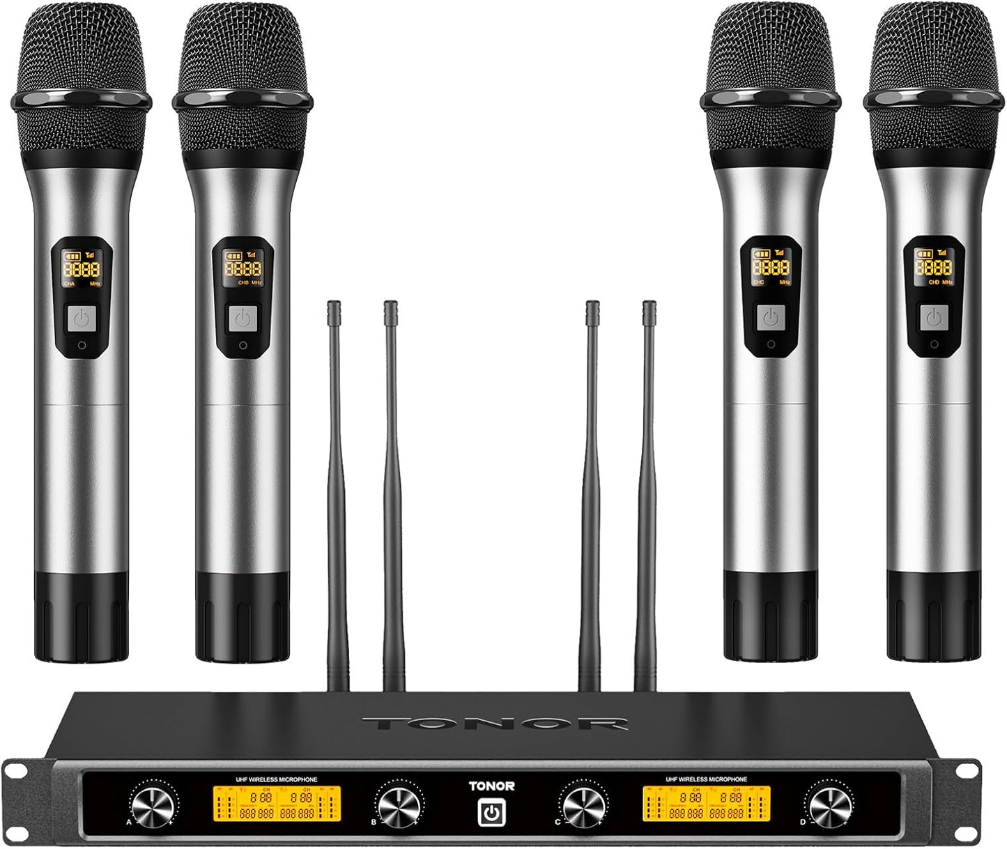 TONOR TW840 Wireless Microphones System, 4 Dynamic Handheld Mics with Receiver
