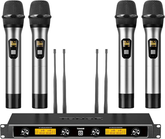 TONOR TW840 Wireless Microphones System, 4 Dynamic Handheld Mics with Receiver