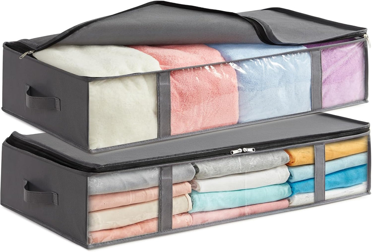 2 Packs 90L, Under Bed Storage Bags with Front Clear Window, Grey