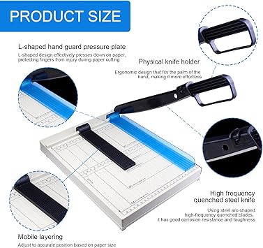 裁纸机，裁纸长度12英寸（A4），一次可裁切10张纸，带安全保护装置和刀片锁定装置，适用于办公室、学校或商业用途。