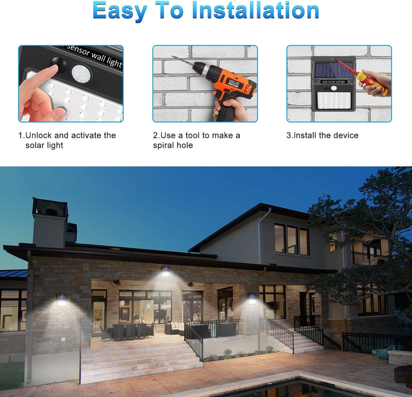 Solar Lights Outdoor [4Pack/3 Working Mode], SEZAC Solar Security Lights Solar Motion Sensor Lights Wireless IP 65 Waterproof Outdoor Lights for Garden Fence Patio Garage (42LED)