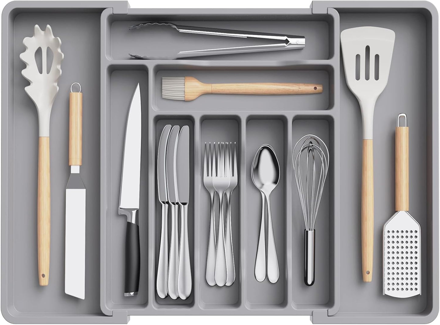 Lifewit Silverware Drawer Organizer, Expandable Utensil Organizer for Kitchen Drawers, Adjustable Cutlery and Flatware Tray, Plastic Spoons Forks Knives Holder Storage Dividers, Extra Large