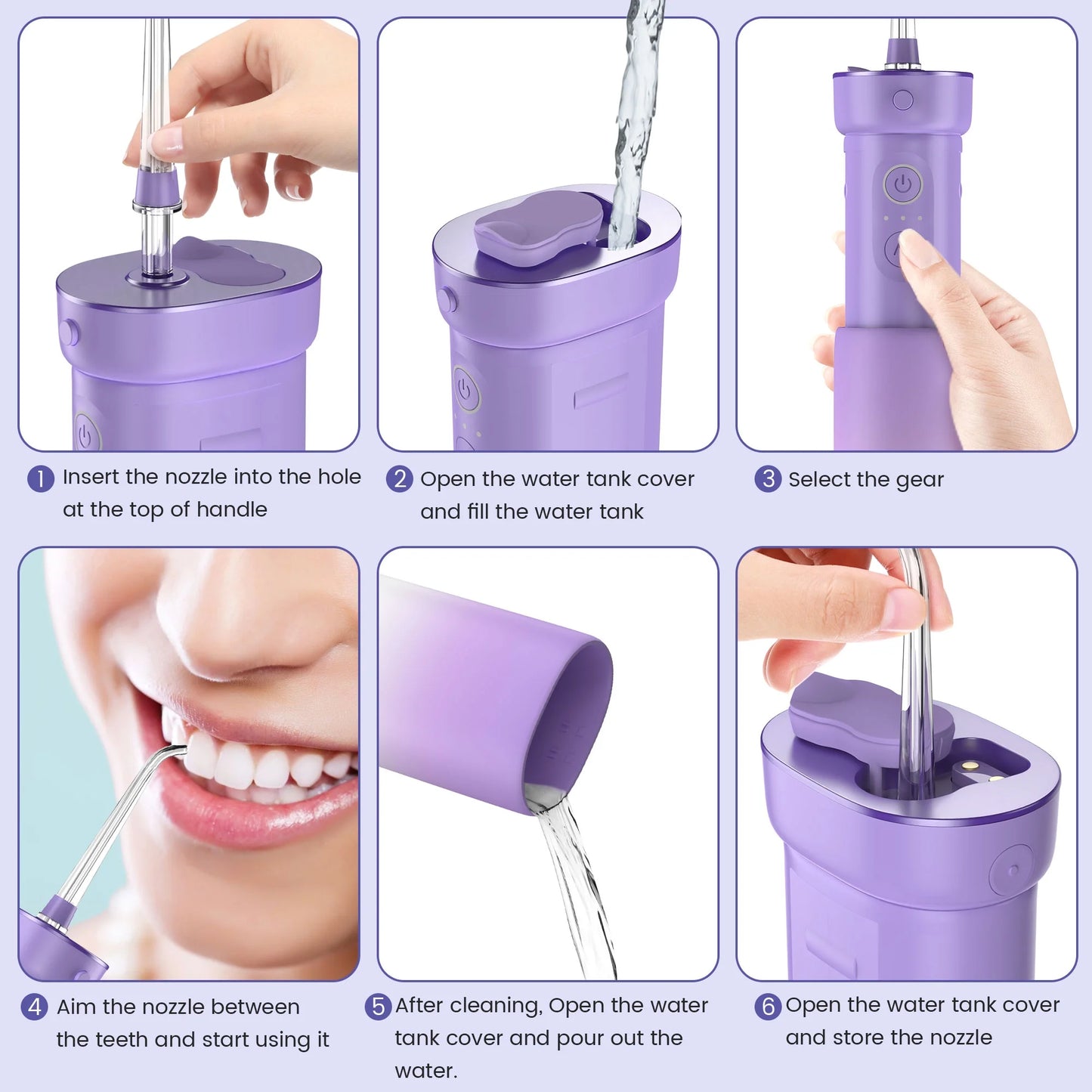 Sejoy 无绳便携式冲牙器，3 种模式 DIY，IPX7 防水，170 毫升伸缩水箱，旅行家用两用冲牙器，紫色