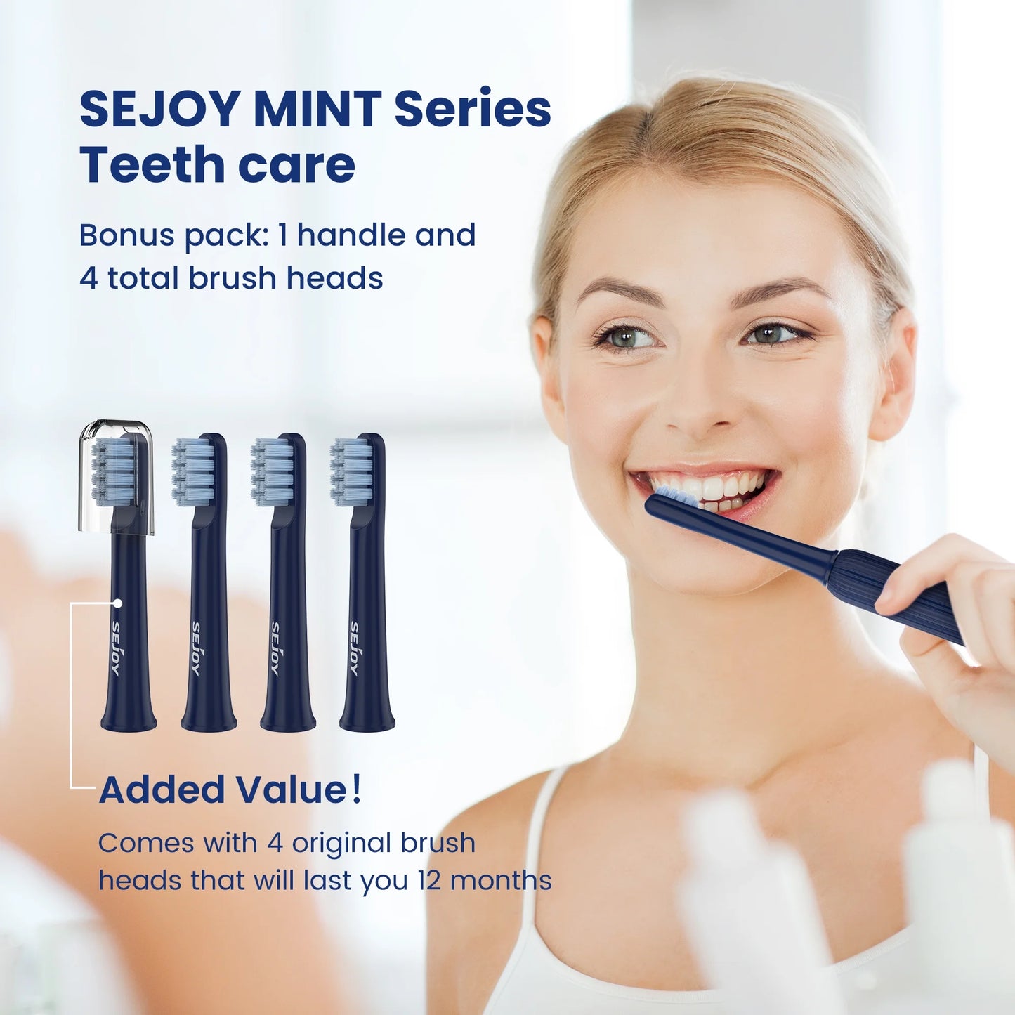 Sejoy 电动牙刷，可充电电动牙刷，快充声波牙刷，带旅行锁，4 个刷头，礼品装，海军蓝