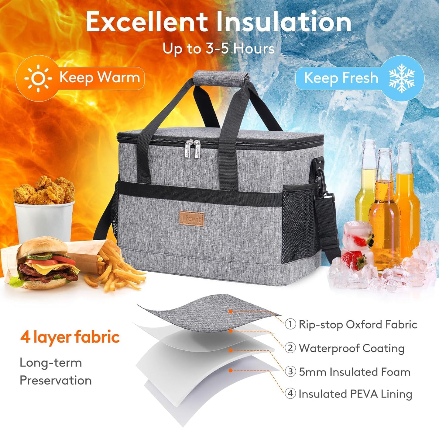 Lifewit Cooler Bag 40L/60 Cans Collapsible and Insulated Large Lunch Bag Leakproof Soft Cooler Portable Tote for Camping/BBQ/Family Outdoor Activities