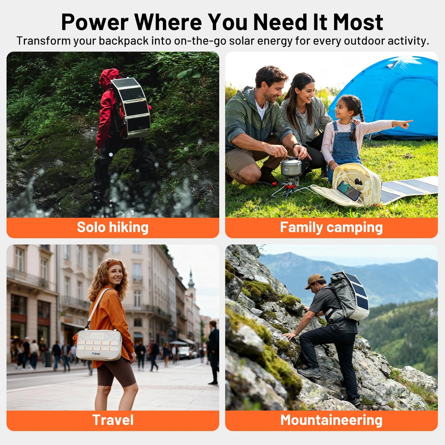 Litheli 24W Portable Solar Panel Charger, Foldout Mini Solar Panel for Camping, Hiking & Window Use, IP54 Waterproof, Dual USB-C/USB-A 5V/3A, Foldable Solar Charger for Phone, Camera & Power Bank