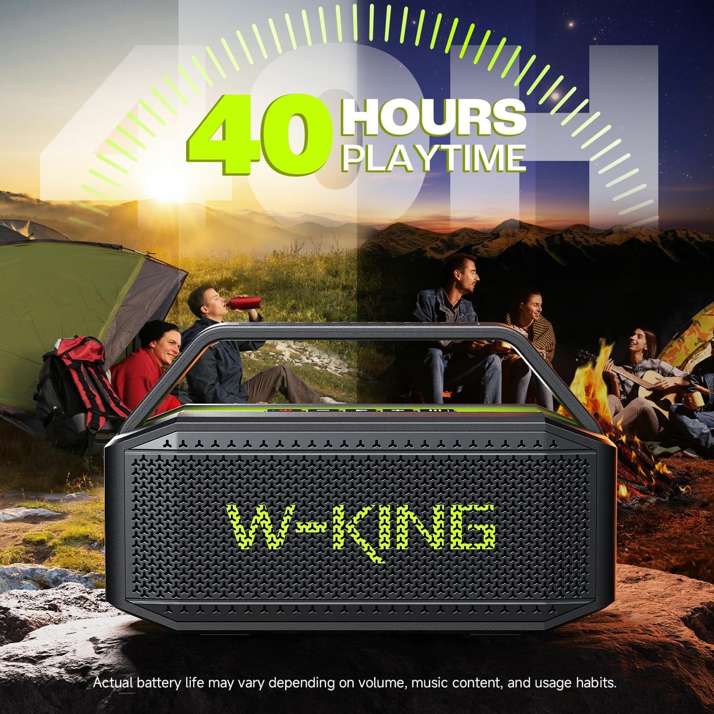 W-KING Bluetooth Speaker - D9-1, (100W PEAK)60W Rich Bass, IPX6 Waterproof Haut parleur Loud Portable Wireless Speakers Outdoor Boombox, 40H Play, Power Bank, BT5.0, TF Card, AUX, EQ for Beach Party Camping