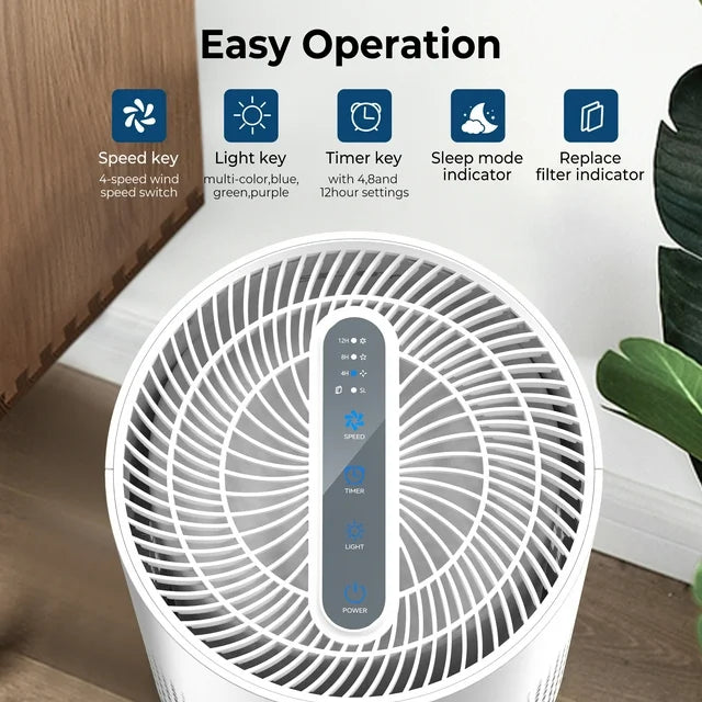 SEJOY家用空气净化器，适用于面积达800平方英尺的大房间，HEPA高效空气净化器，适用于卧室，可去除99.9%的宠物毛发、过敏原、烟雾、异味、灰尘和花粉。